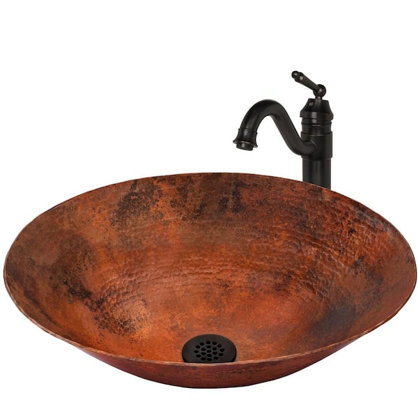 Novatto Bilboa Oval Copper Vessel Sink with Drain and Faucet in Oil Rubbed Bronze