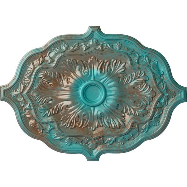 Ekena Millwork 36 in. W x 26 in. H x 1-1/2 in. Pesaro Urethane Ceiling Medallion, Copper Green Patina