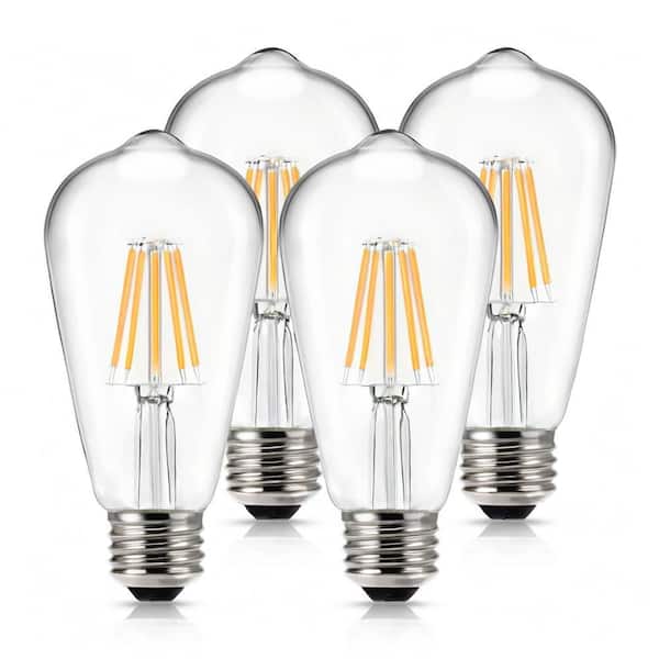 60 Watt Equivalent ST58 E26 Medium Base Vintage LED Edison Filament Light Bulb Warm White 2700K, 4-Pack
