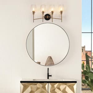 24.4 in. 4-Light Transitional Bathroom Vanity Light with Textured Clear Glass Shades