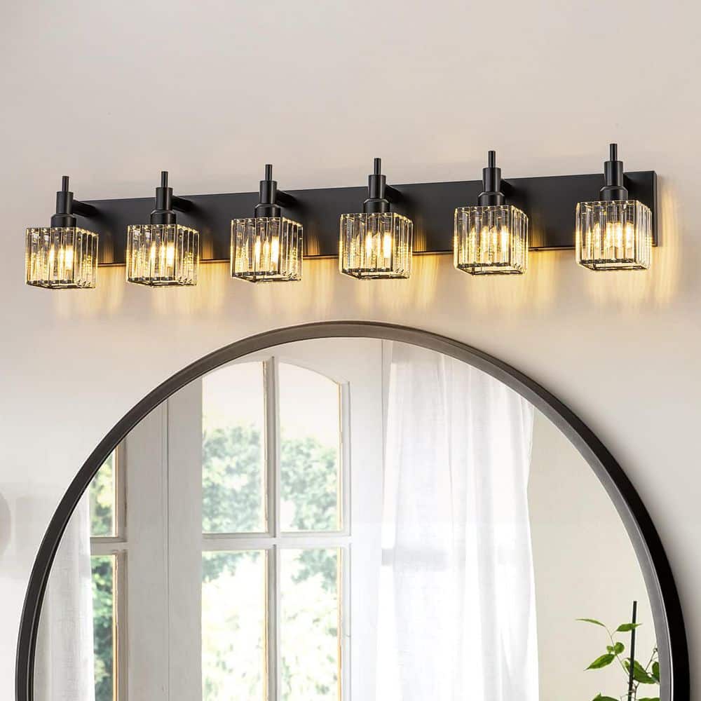 Orillia 43.31 in. 6-Light Modern Black Bathroom Vanity Light with Crystal Shades price history on PriceWatchPro