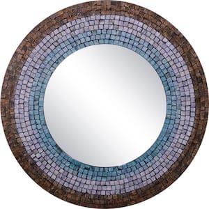 Southwestern Large Mother of Pearl 33 in. x 33 in. Classic Round Framed Multi Color Decorative Mirror