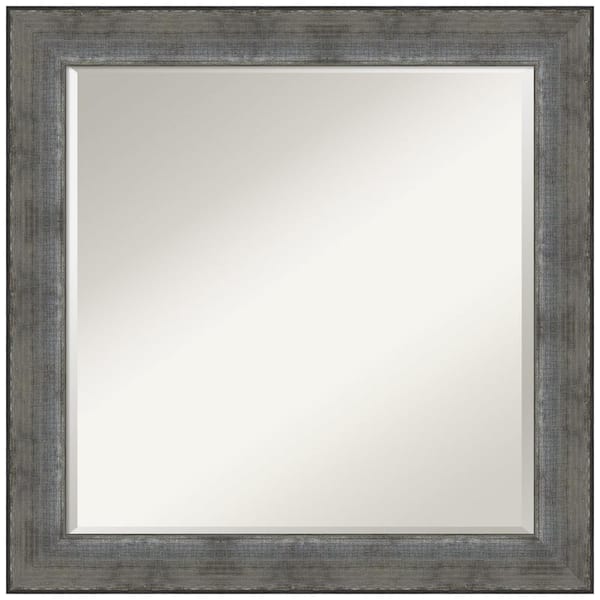 Amanti Art Forged Pewter 24 in. x 24 in. Modern Square Framed Bathroom Vanity Wall Mirror
