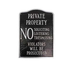 Private Property No Sign Arch Large Statement Plaque - Black/Silver