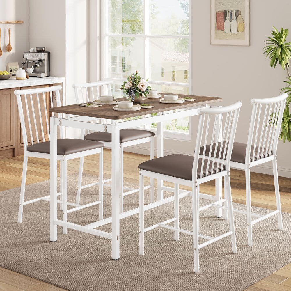 YOFE 5 Piece Rectangular Brown Realistic Wood Grain MDF Top Dining ...
