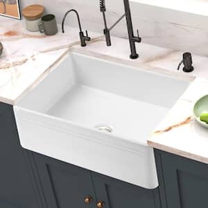 White Apron-Front Ceramic 30 in. Single Bowl Farmhouse Apron Kitchen Sink