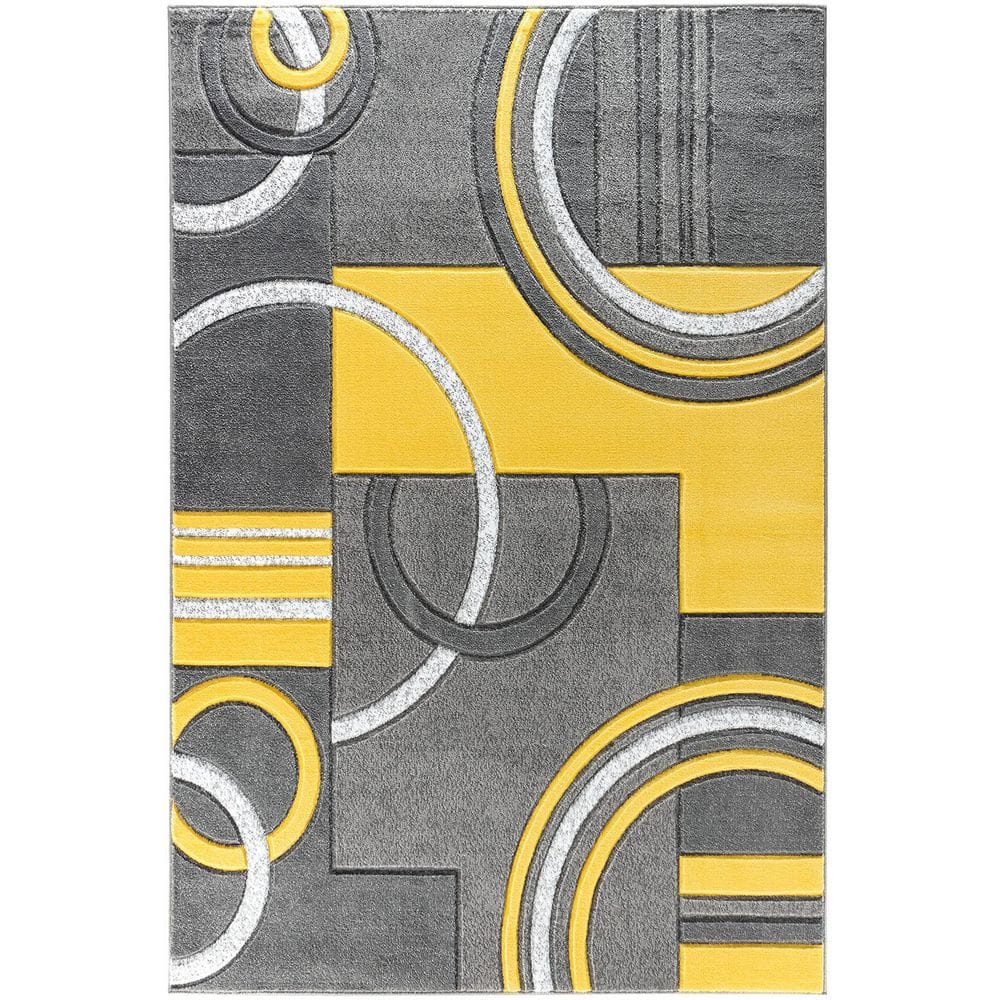 Yellow Polypropylene 8 ft. x 10 ft. Abstract Indoor Area Rug