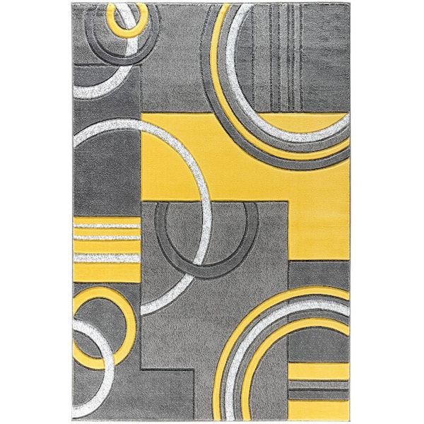 Unbranded Yellow Polypropylene 8 ft. x 10 ft. Abstract Indoor Area Rug