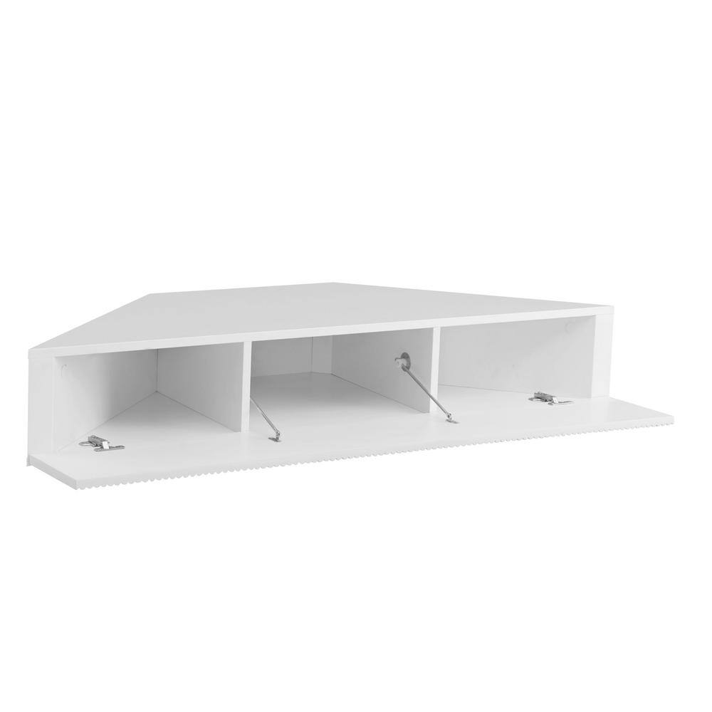 White 47-Inch Wood Corner Floating TV Console with Cabinet