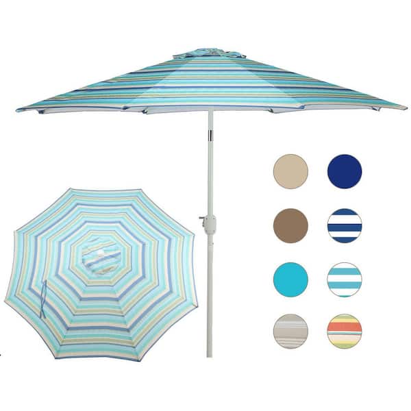 Aoodor 9 ft. Aluminum Market Patio Umbrella with Crank and Tilt in Green and Blue Striped