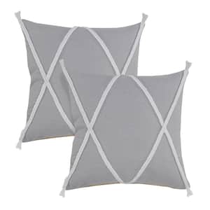 Coastline Gray Bordered Hand-Woven 20 in. x 20 in. Indoor Throw Pillow Set of 2