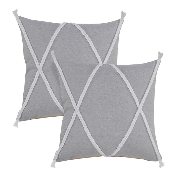 Unbranded Coastline Gray Bordered Hand-Woven 20 in. x 20 in. Indoor Throw Pillow Set of 2