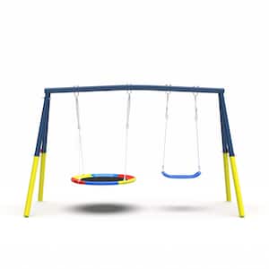 Outdoor Blue Swing Set for Backyard with Heavy-Duty A-Frame Metal Outdoor Swing Stand