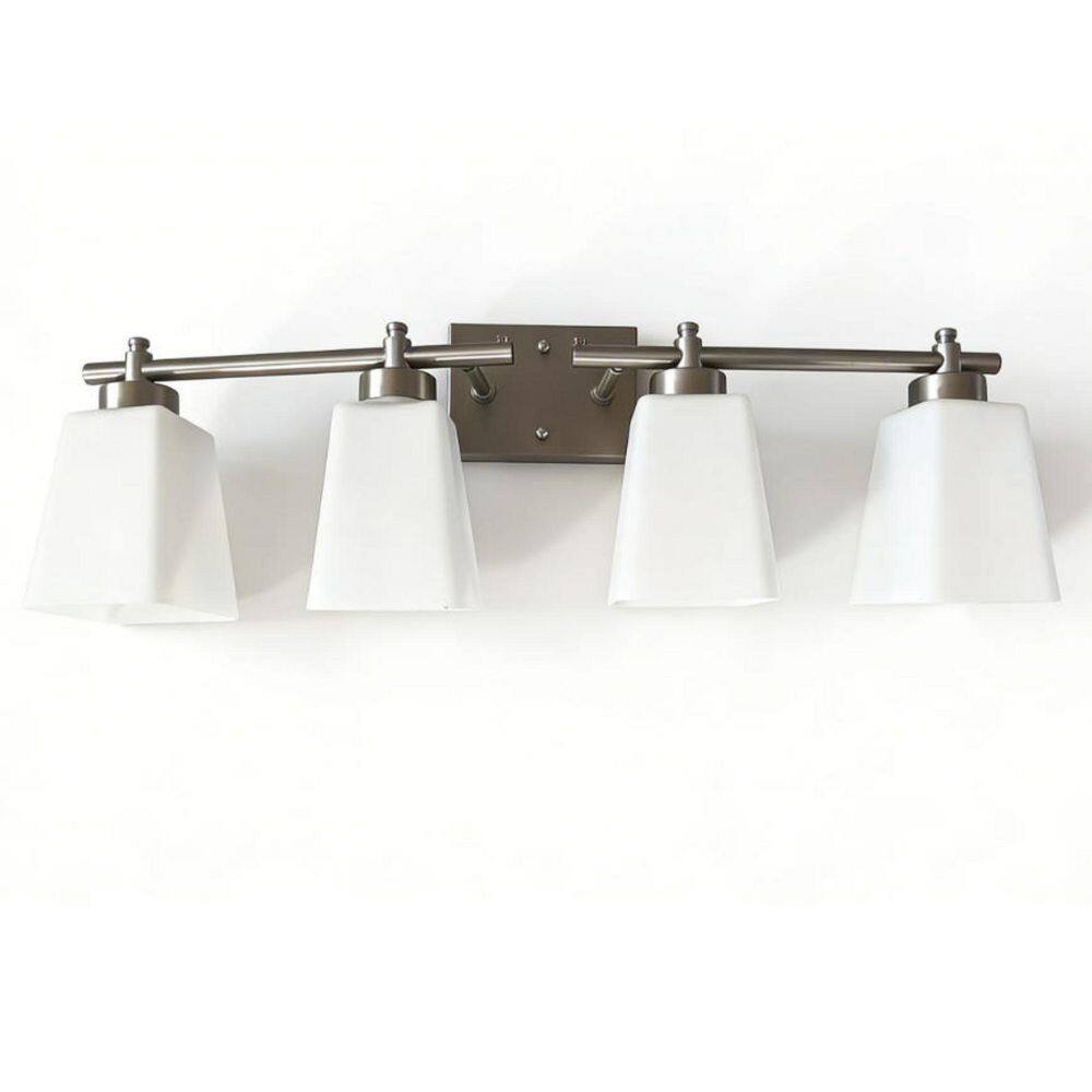 28.2 in. 4-Light Nickel Bathroom Vanity Light Contemporary Wall Sconce with Milky White Glass Shades price history on PriceWatchPro