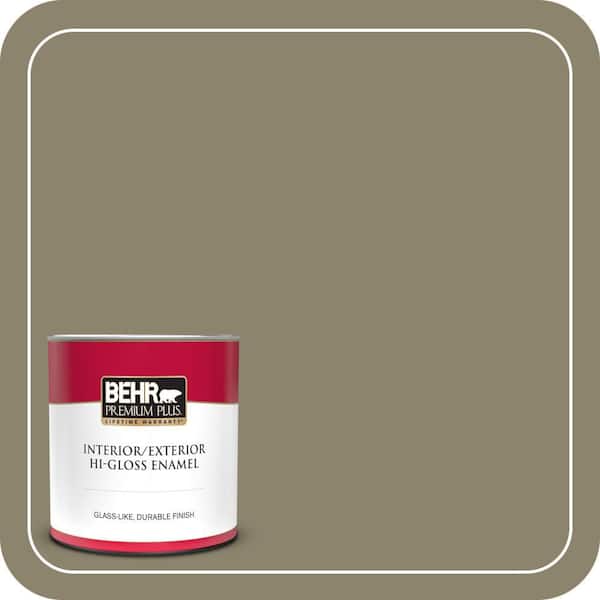 BEHR PREMIUM PLUS 1 qt. #ECC-55-3 Olive Sprig Hi-Gloss Enamel Interior/Exterior Paint & Primer