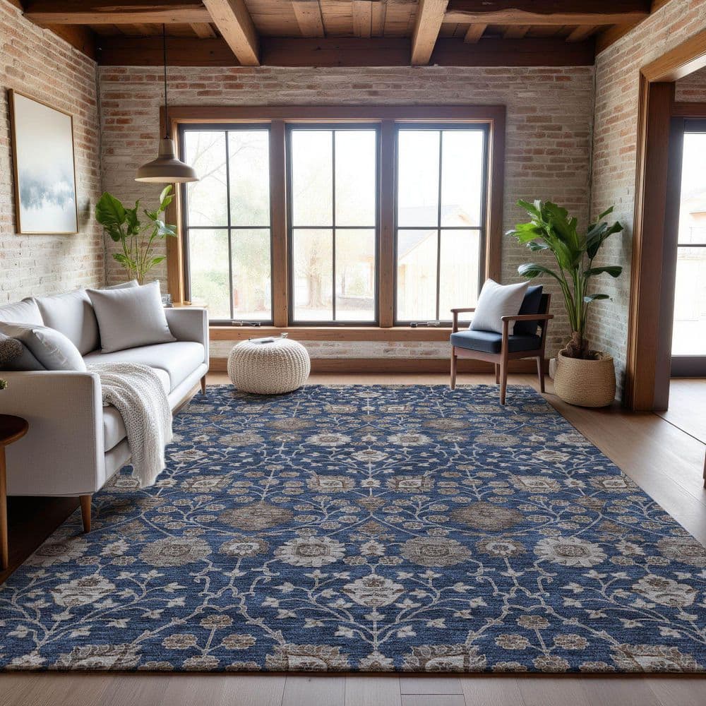 Mayfield Premium Machine Washable Abstract AMF1155 Navy 3 ft. x 5 ft. Area Rug price history on PriceWatchPro