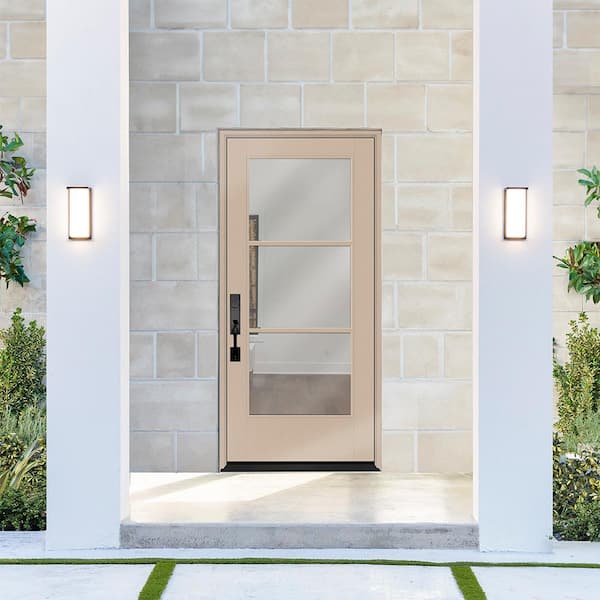 Legacy 32 in. x 80 in. Icon 3 Lite Modern Clear Glass RHIS Sandstone Fiberglass Prehung Front Door