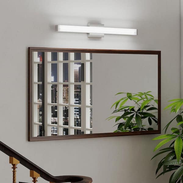 33 in. 1-Light Brushed Nickel LED Vanity Light, Bathroom Wall Light with White Acrylic Shade for Mirror, Dressing Room