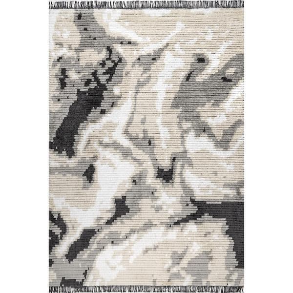 Leick Home Zielle Area Rug in Watercolor Gray with Rug Pad 5-Ft-3-In x 7-ft-7-in