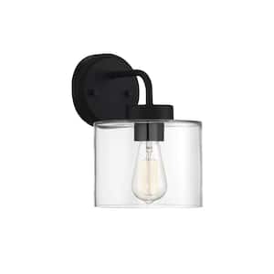 7 in. W x 10.5 in. H 1-Light Matte Black Hardwired Outdoor Wall Lantern Sconce with Clear Glass Shade