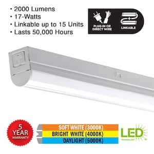 4 ft. 32W Equivalent Linkable Integrated LED White Strip Light Fixture 2000 Lumens Plug-in Hardwire 3 Color Temperatures