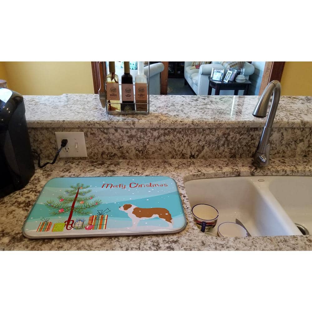 Saint Bernard Christmas Tree Polyester Dish Drying Mat