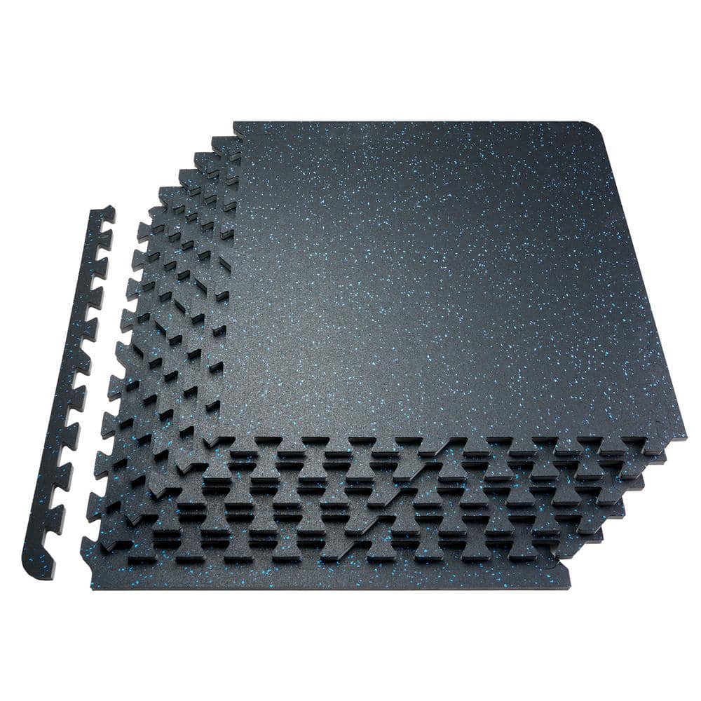 Gym Floor Mats 12 Tiles Rubber Top with EVA Foam 25 in. x 25 in. x 0.56 in. T  with 48 sq. ft. Coverage Black and Blue price history on PriceWatchPro