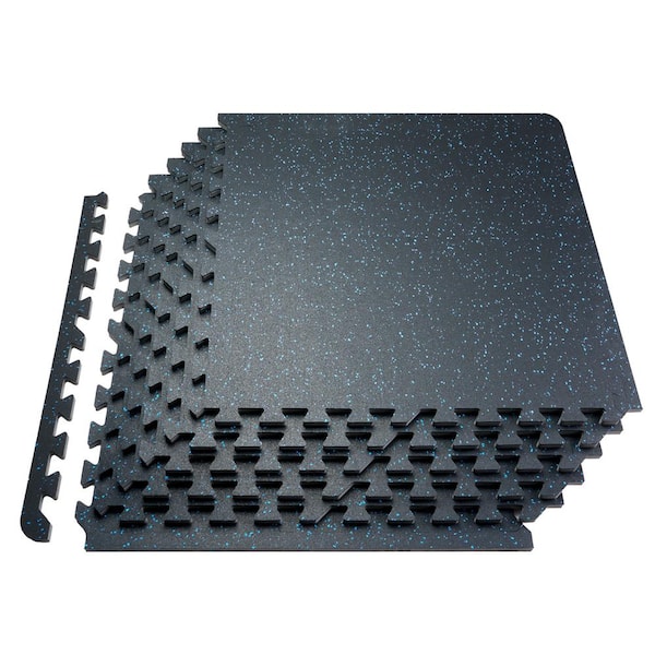 SKYSHALO 0.56 in. Thick Gym Floor Mats 12 Tiles Rubber Top with EVA Foam 24 in. x 24 in. with 48 sq. ft. Coverage Black and Blue