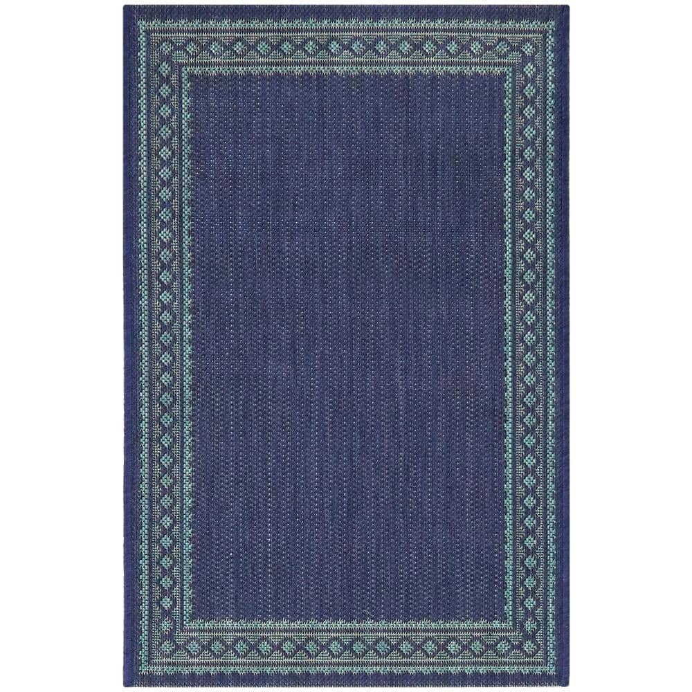 Hampton Bay Aqua/Blue 4 x 6 Border Indoor/Outdoor Area Rug 3123385 ...