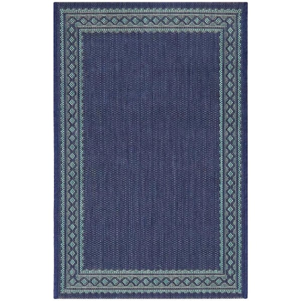 Hampton Bay Aqua/Blue 4 x 6 Border Indoor/Outdoor Area Rug