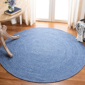 Braided Blue 9 ft. x 9 ft. Round Solid Area Rug