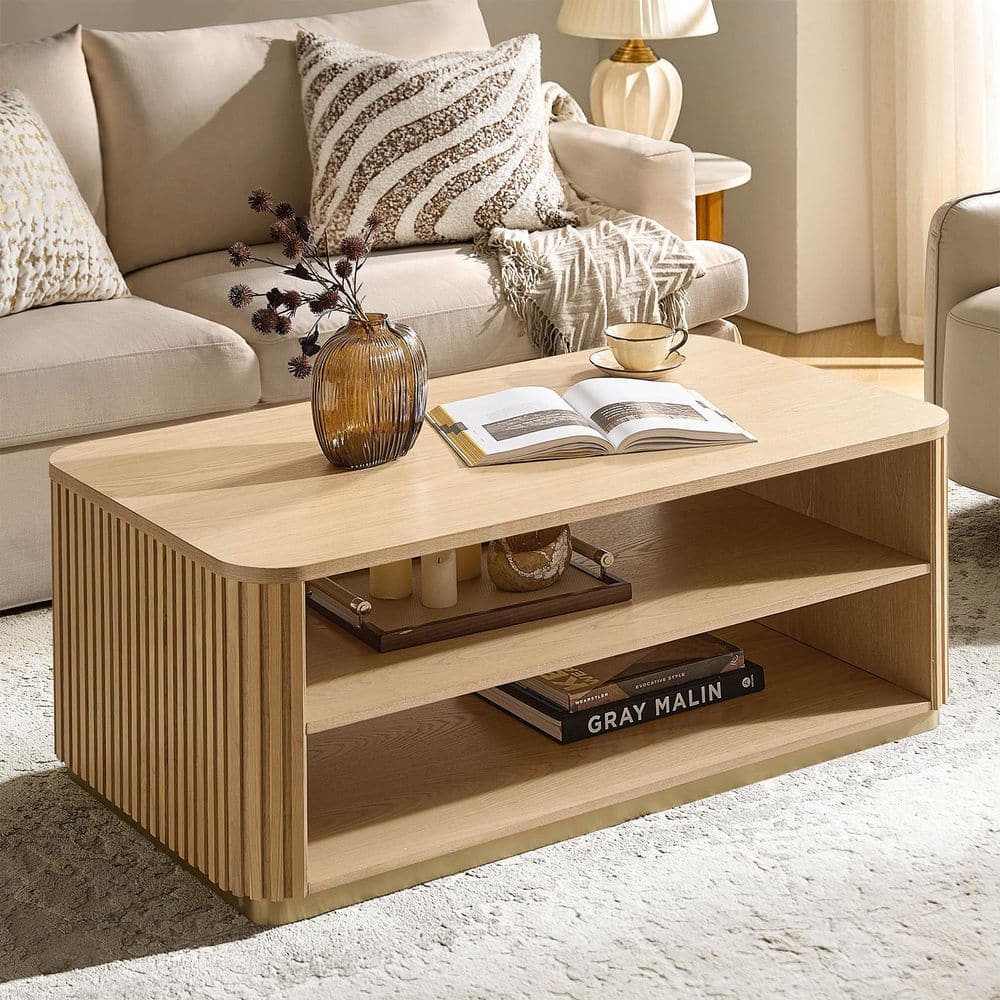JAYDEN CREATION Ernesto 47.5 in. Modern Oak Rectangle Wood Coffee