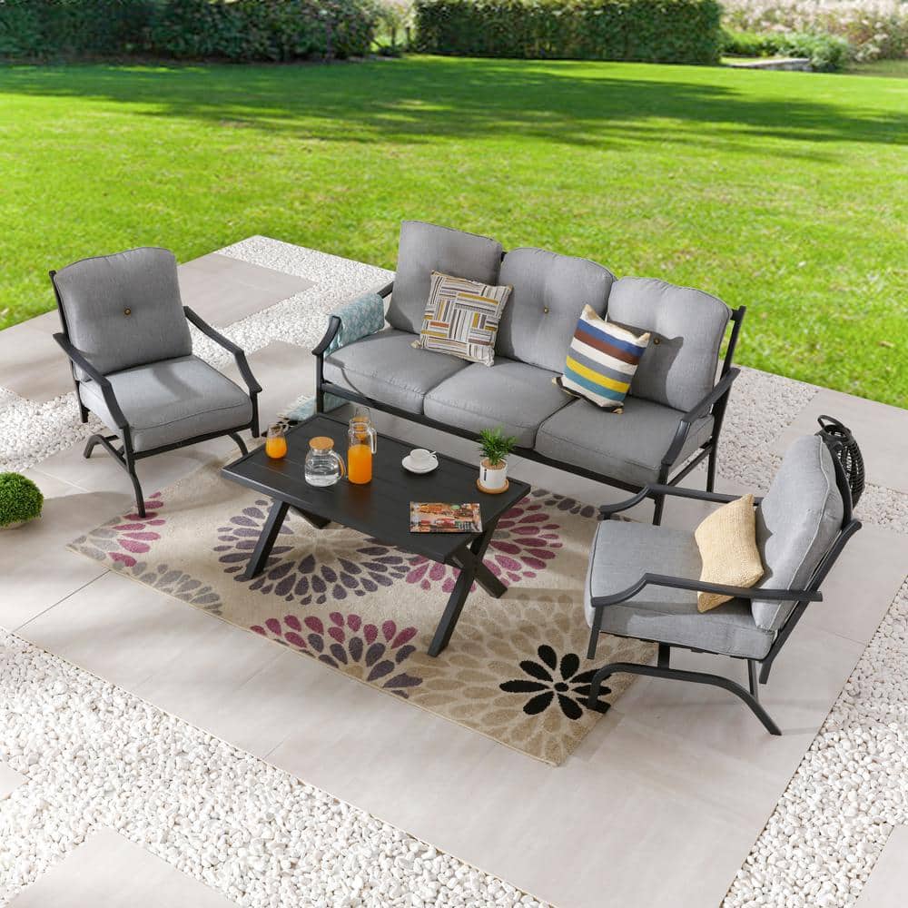 Patio Festival 4Piece Metal Patio Conversation Set with Gray Cushions