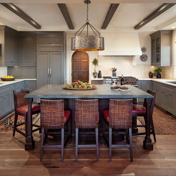 22.05 in. 4-Light Rustic Silver Farmhouse Drum Pendant Light