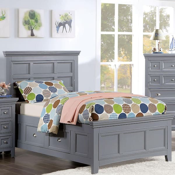 Furniture of America Ranchero Gray Wood Frame Twin Platform Bed with 4-Side Drawers
