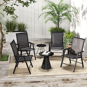 Black Metal Portable Folding Outdoor Recliner Outdoor Patio Dining Chairs (4-Pack)