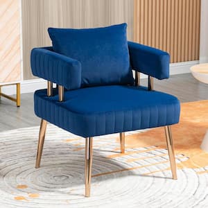 Blue Velvet Upholstered Armchair Accent Side Chair Leisure Single Chair with Golden Legs Include Pillow