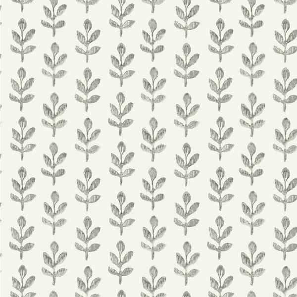 Chesapeake Whiskers Dark Grey Leaf Wallpaper Sample