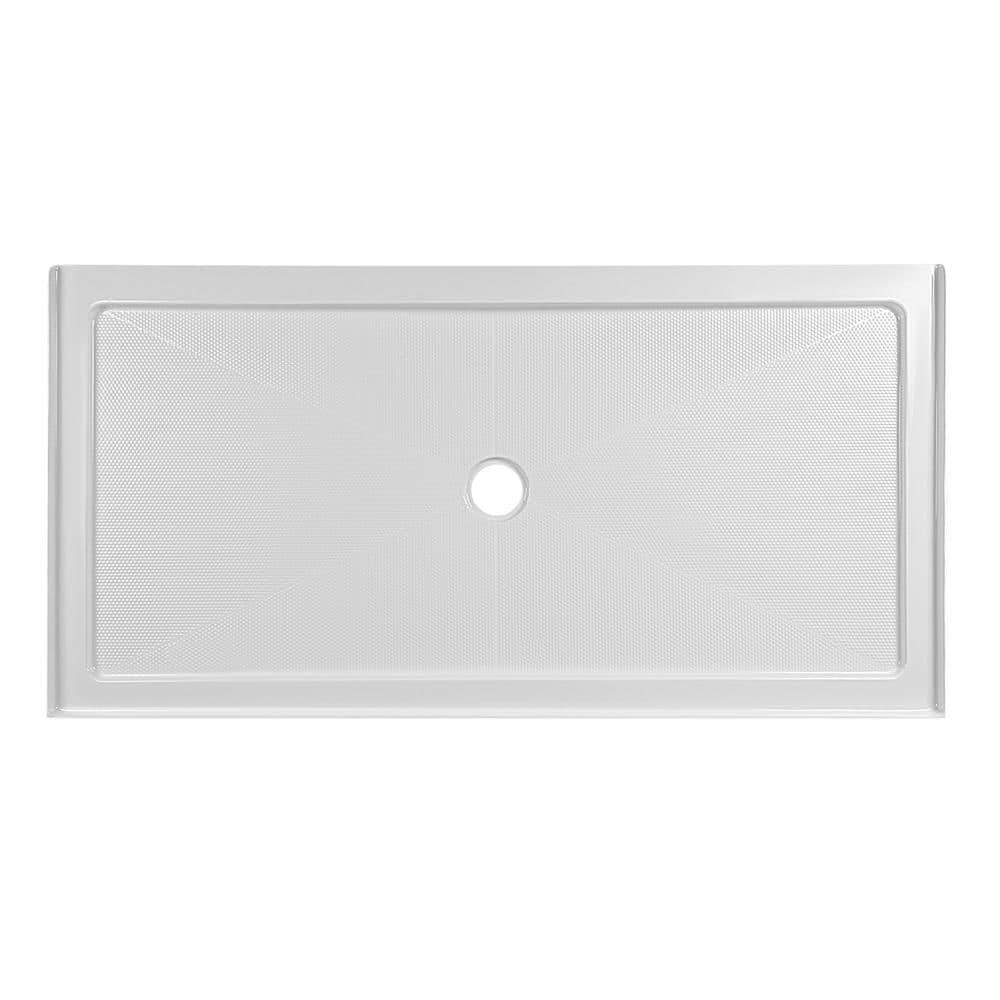 White Acrylic 60'' x 34'' Non-Slip Shower Base with Center Drain