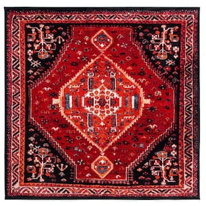 Vintage Hamadan Red/Black 7 ft. x 7 ft. Medallion Floral Square Area Rug
