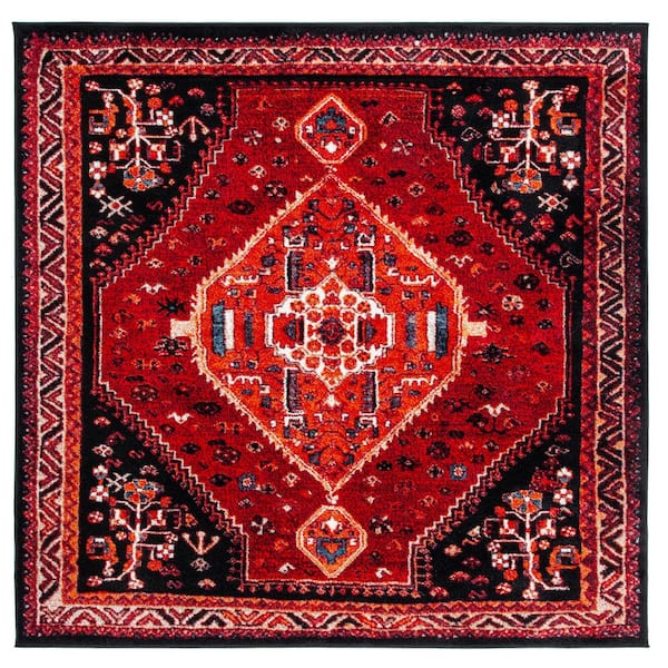 SAFAVIEH Vintage Hamadan Red/Black 7 ft. x 7 ft. Medallion Floral Square Area Rug