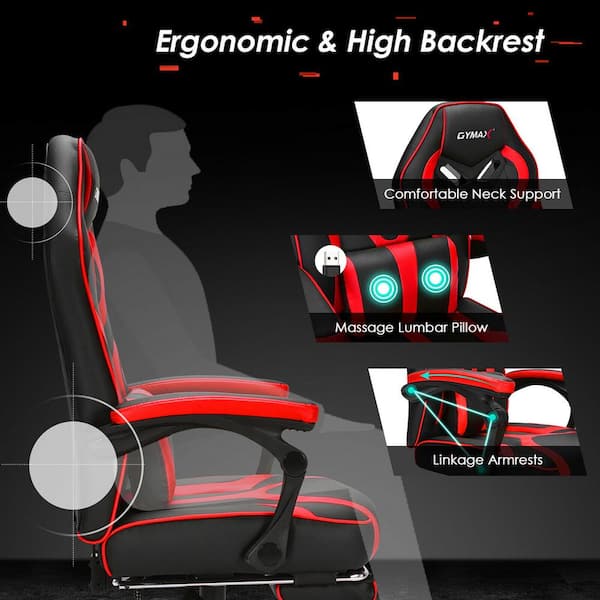 Deco Gear Ergonomic Red Gaming Chair, Head and Lumbar Support with