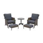 Grayson 5-Piece Ash Gray Wicker Outdoor Patio Small Space Seating Set with CushionGuard Sky Blue Cushions