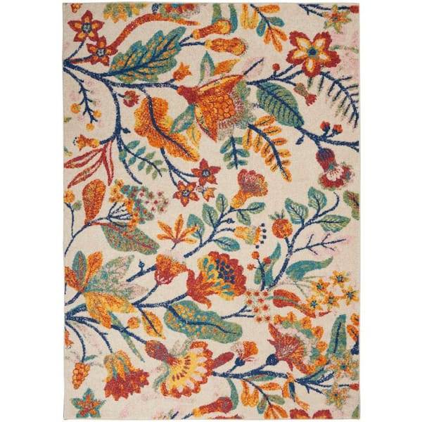 Nourison Allur Ivory Multicolor 5 ft. x 7 ft. Floral Contemporary Area Rug