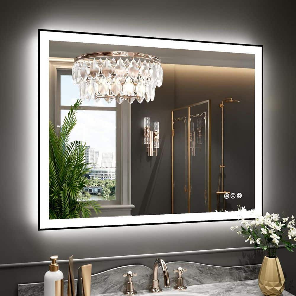 60 in. W x 36 in. H Rectangular Framed LED Anti-Fog Wall Bathroom Vanity Mirror in Black with Backlit and Front Light price history on PriceWatchPro
