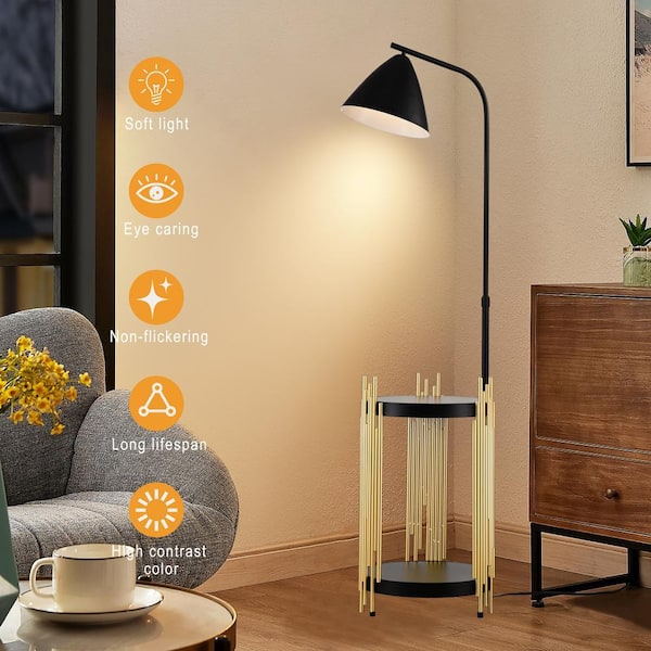 Bedside End Table Standing Lamp 67 in. Black Arc Floor Lamp with