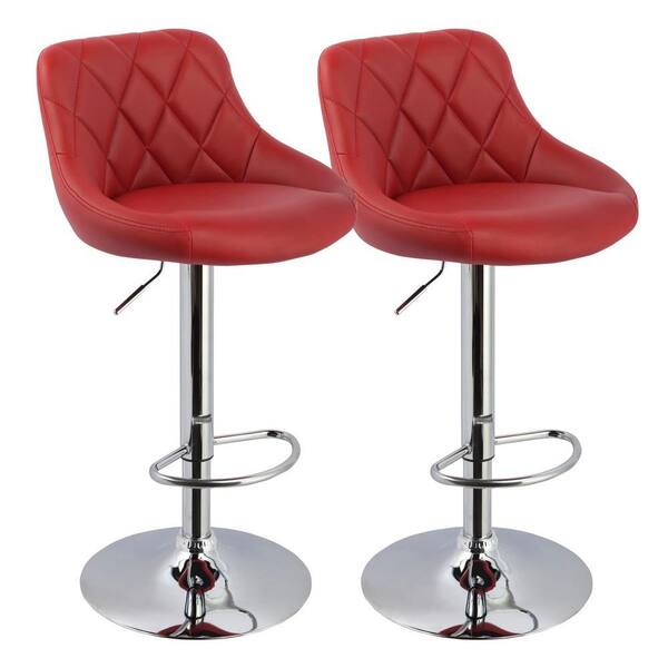 Worldwide Homefurnishings 23 in. Adjustable Faux Leather and Chrome Bar Stool in Dark Red (Set of 2)