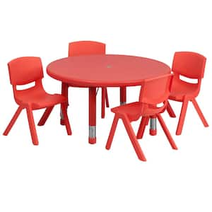 5-Piece Round Metal Top Table and Chair Set in Red