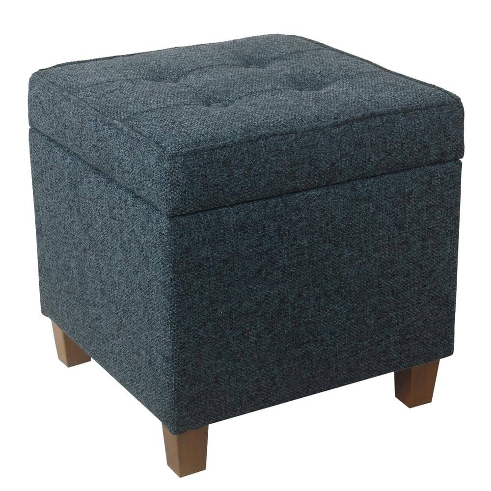Small Textured Navy Tufted Storage Ottoman