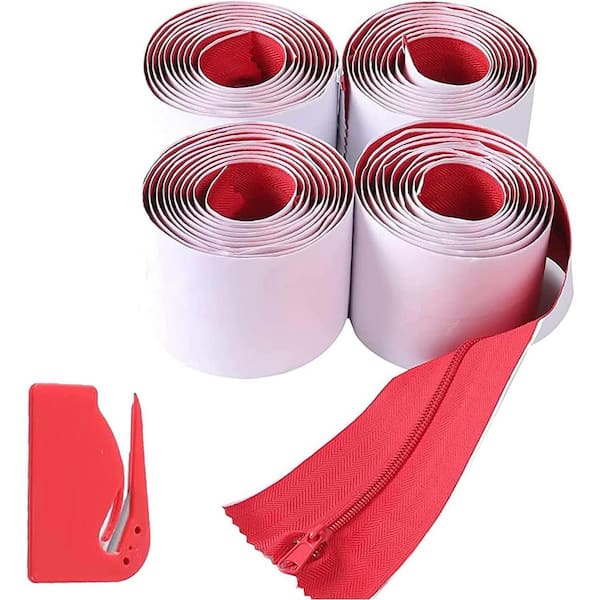 Wellco 3 in. x 7 ft. Heavy-Duty Self-Adhesive Zipper for Greenhouse, Tent, Tarp, Dust Cover, Red, 4 Pack